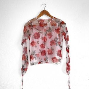 Hollister mesh long sleeve floral crop top XS